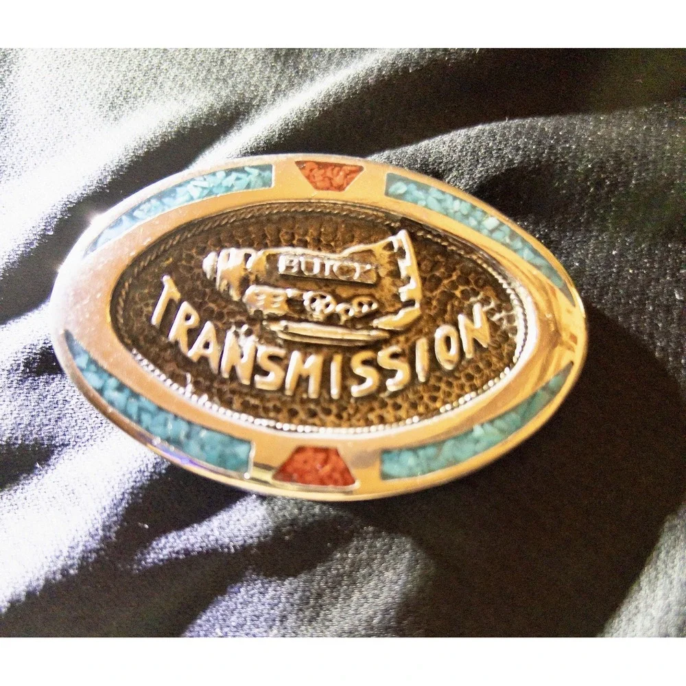 Vintage Buick Transmission Belt‎ Buckle Turquoise Chips Cars Mechanic Western